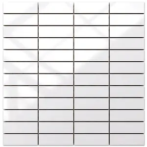 Ceramic mosaic on mesh for bathroom or kitchen 298mm x 298mm - Regular white brick