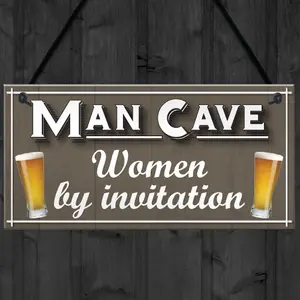 Man Cave Women Invitation Funny Door Home Bar Pub Hanging Plaque Husband Gift Sign