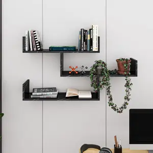 Summer-Louise 3 Piece Floating Shelf Wall Mounted Bookcase Black Marble