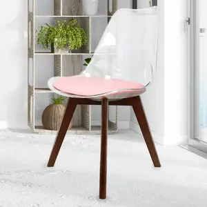 Soho Clear and Blush Pink Plastic Dining Chair with Squared Dark Wood Legs