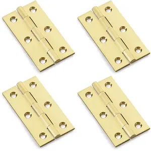 4 PACK - PAIR Solid Brass Cabinet Butt Hinge - 64mm - Satin Brass Premium Cupboard Fixing