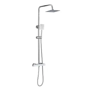 Nes Home Bella 2-Way Square Chrome Exposed Thermostatic Shower Mixer Set Riser Rail Kit