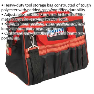 Durable Red Tool Bag with Multiple Pockets and Padded Base - 300 x 200 x 255mm