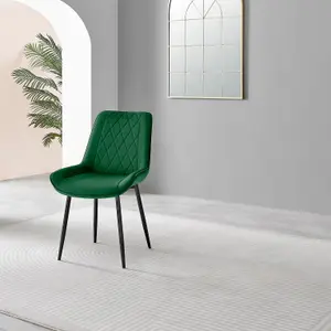 Furniturebox UK 2x Velvet Dining Chair - Pesaro Green Modern Velvet Chairs - Black Legs - Upholstered Pair Of Dining Room Chairs