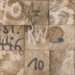 Rasch Wood Block Square Pattern Graffiti Motif Faux Effect Realistic Brown Black Wallpaper