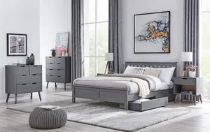 Furniturebox UK Azure Grey Wooden Solid Pine Quality Kingsize Bed Frame (King Bed Frame Only) - Includes 4 Drawers