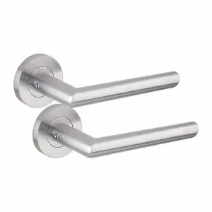 4 Pair of Mitred Design Door Handle On Round Rose Latch Door Handles 2.5" Latch,Ball Bearing Hinges Satin Nickel Finish