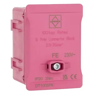 Lewden DT1005PK 100A Single Pole Connector Block Pink