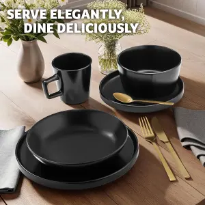 Crockery Set Una - 6 of each dinnerware, dishwasher- and microwave-safe - black 30 pc