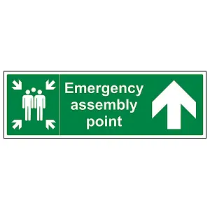 Emergency Assembly Point Arrow UP Sign - Adhesive Vinyl 600x200mm (x3)