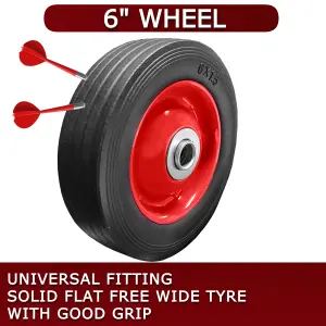 Pack of 2 6" Solid Wheels for Sack Truck / Trolly / Cart 6 Inch Wheels 12mm Roller Bearings