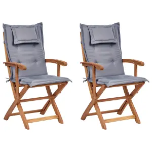 Set of 2 Garden Chairs with Cushions MAUI II Acacia Wood Graphite Grey