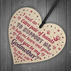 Red Ocean Will You Be My Godmother Wooden Heart Godparent Asking Christening Gifts For Auntie Friend Niece