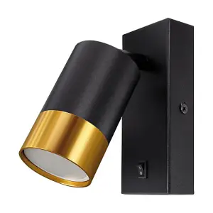 CGC PUZON Black & Gold GU10 Adjustable Single GU10 Indoor Spotlight Wall Light with Switch