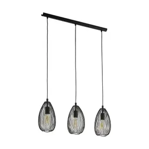 Hanging Ceiling Pendant Light Black Wire Shade 3x 60W E27 Kitchen Island Lamp