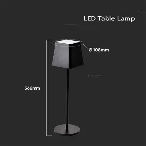 V-TAC Rechargeable Table Lamp Black Square LED USB Dimmable Light