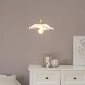 ValueLights Cassia Gold Hanging Pendant Ceiling Light with Clear Glass Flower Shade - LED Bulb Included