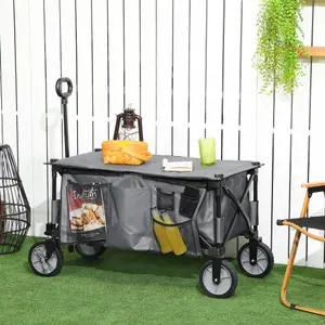 Outsunny Folding Wagon Garden Cart Collapsible Camping Trolley for Outdoor