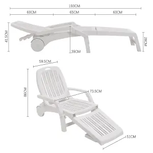 Outdoor Foldable White Plastic Lounge Chair Recliner with Wheels