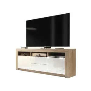 Modern TV Unit 160cm Oak with High Gloss White Doors - Creative Furniture