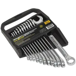 12-Piece Slim Handled Combination Spanner Set - 12 Point Metric Ring & Open Ended Tool Kit