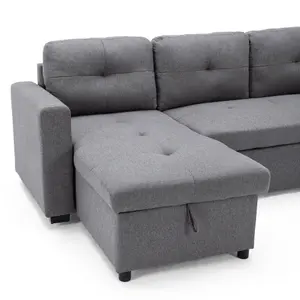 Newport Fabric Corner Large 3 Seater Sofa Bed With Storage Left Or Right Side (Grey)