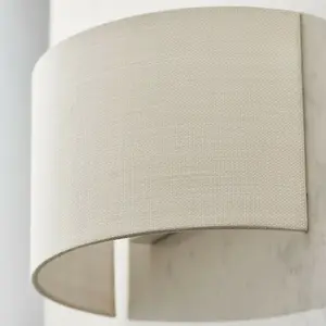 Fabric LED Wall Light Vintage White Semi Circle Linen Shade Sleek Lamp Fitting