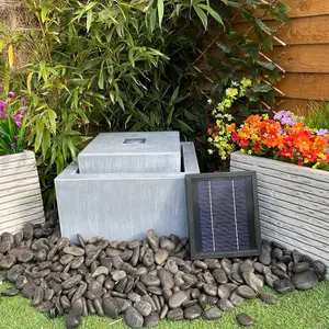 Zinc Cube Modern Metal Solar Water Feature