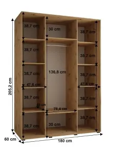  Cannes XI Mirrored Sliding Door Wardrobe W180cm - Elegant Oak Artisan Storage for Ample Wardrobes