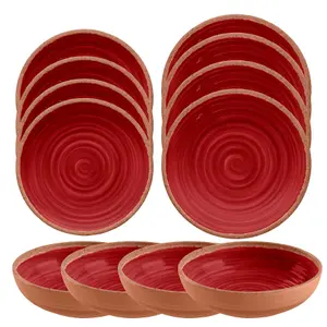 Purely Home Rustic Swirl Red Melamine 12 Piece Outdoor Dinnerware Set for 4