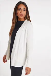 Bonmarche White Edge To Edge Cardigan With Pockets, Size: 10