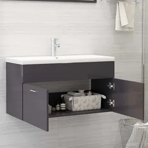 Berkfield Sink Cabinet with Built-in Basin High Gloss Grey Engineered Wood