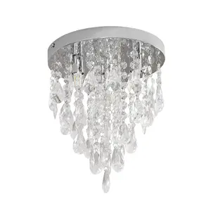 ValueLights Lara Silver Chrome Chandelier Ceiling Light Fitting with Clear Jewel Droplets - LED Bulbs Included