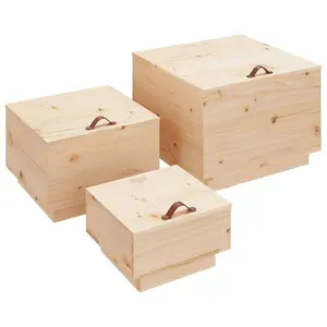 Berkfield Storage Boxes with Lids 3 pcs Solid Wood Pine