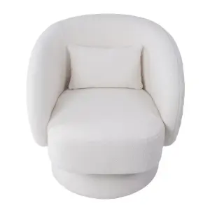 Off-White Upholstered Swivel Chair with Pillow for Living Room,Bedroom