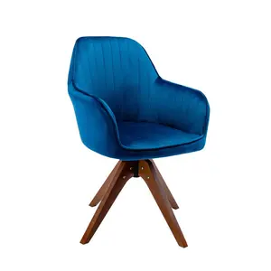 Upholstered Swivel Dining Chair Blue Velvet