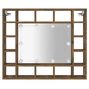 Berkfield Mirror Cabinet with LED Smoked Oak 91x15x76.5 cm