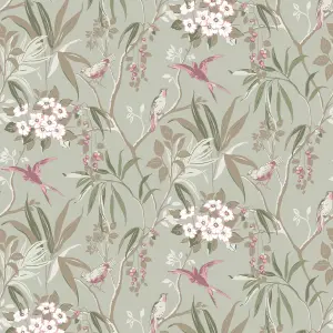 GoodHome Maristow Sage Metallic effect Floral Textured Wallpaper