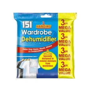 Hanging Wardrobe Dehumidifier Bags Moisture Trap Crystals Pack of 3 Damp control