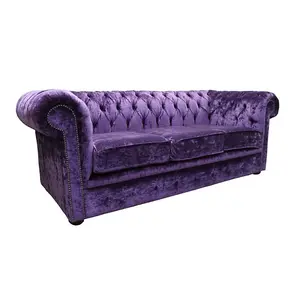 Chesterfield 3 Seater Sofa Modena Amethyst Purple Fabric In Classic Style