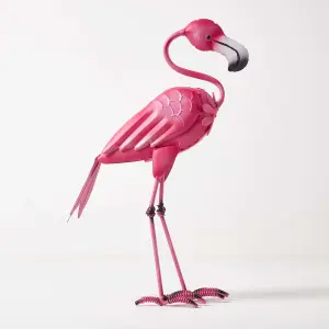 Homescapes Small Metal Pink Flamingo with Hooked Neck, 35 cm Tall