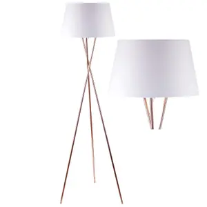 First Choice Lighting Copper Tripod Floor Lamp with White Fabric Shade