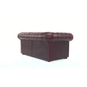 Chesterfield 2 Seater Antique Oxblood Real Leather Tufted Buttoned Sofa Settee In Classic Style