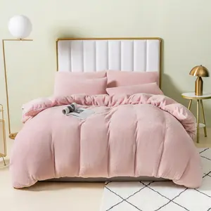 Teddy Fleece Duvet Cover set Pink / Double - 2 Standard Pillowcases