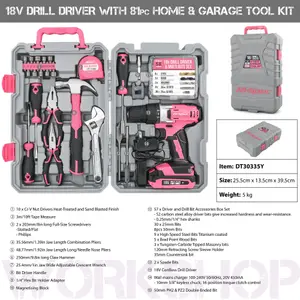 18V Drill Pink Electric Cordless Power Drill Screwdriver 81 Pc Tools Kit Set DIY