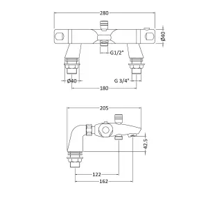 Thermostatic Bath Shower Mixer Tap & Luxury Curved Slide Rail Kit Bundle - Chrome - Balterley