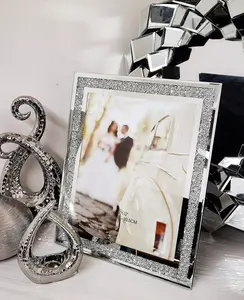 Crushed Crystal Photo Frame Jewel Mirror Silver Diamante Picture Frame M