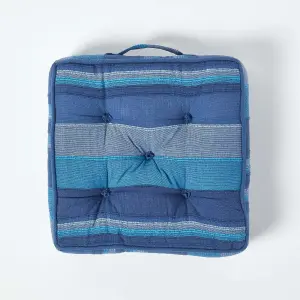 Homescapes Morocco Striped Cotton Floor Cushion Blue