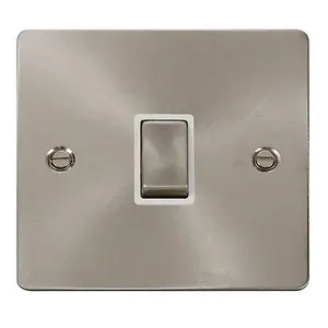 Flat Plate Satin / Brushed Chrome 1 Gang 20A Ingot DP Switch - White Trim - SE Home