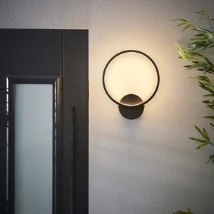 Textured Black Circular Outdoor Wall Light Integrated Warm White LED Tape Module